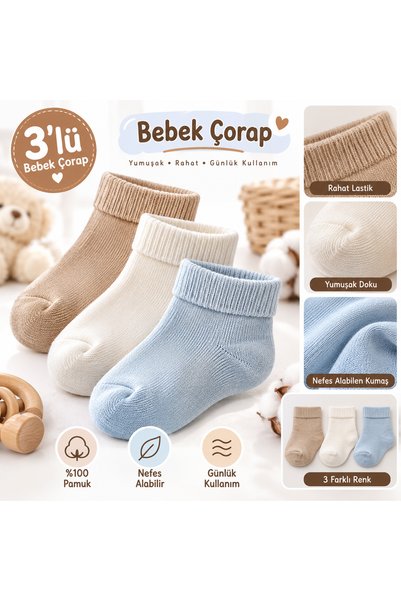 Happy Mini Kids 6’lı Yenidoğan Bebek Çorabı Seti – 2 Paket, Katlanabilir Last...