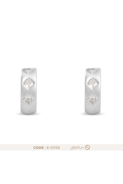 silveraty حلق هاجي دائري فضة عيار 925 مرصع بالزركون، مطلي روديوم