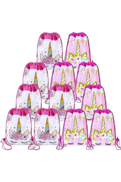 Noonedibs Pachet de 12 pungi de petrecere cu șnur cu unicorni, 2 stiluri de a...