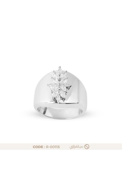 silveraty خاتم فضة عيار 925 عريض مرصع بالزركون مطلي روديوم