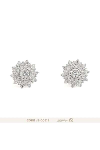 silveraty حلق زهرة فضة عيار 925 مرصع بالزركون، مطلي روديوم