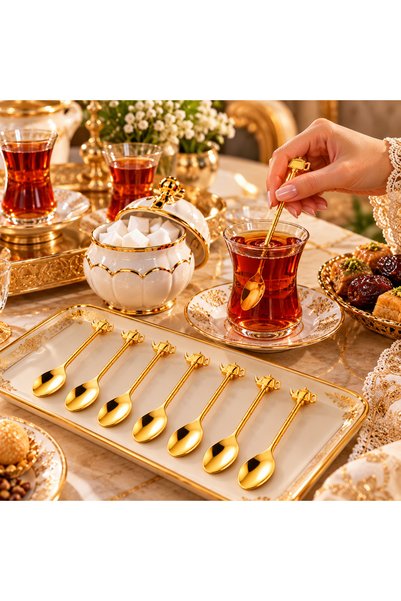 Dania طقم ملاعق شاي ذهبية فاخرة 6 قطع – بتصميم إبريق الشاي الأنيق ومقابض طويل...
