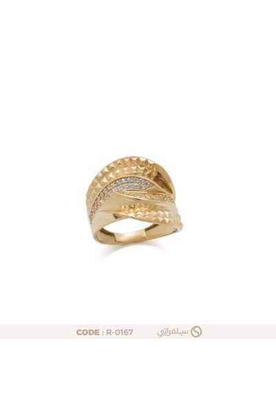 silveraty خاتم فضة مطلي بالذهب بتصميم متشابك مرصع بالزركون