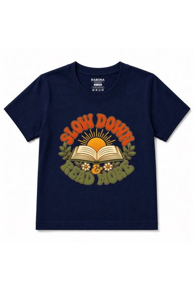 Rabona Fashion Slow down & Read More - Retro Sunrise Book Lover Kids Graphic ...
