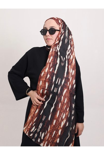 Hepsi Moda Alageyik Esintisi Pattern Bambi Shawl - Orange & Black