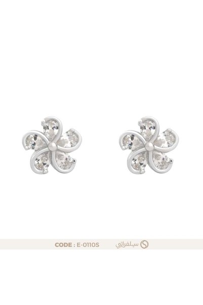 silveraty حلق زهرة فضة عيار 925 مرصع بالزركون