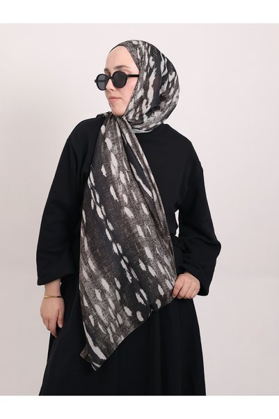 Hepsi Moda Alageyik Esintisi Pattern Bambi Shawl - Stone & Black