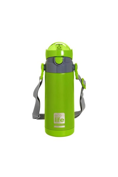 Ecolife Ανοξείδωτο Θερμός με Καλαμάκι σε Πράσινο 400ml