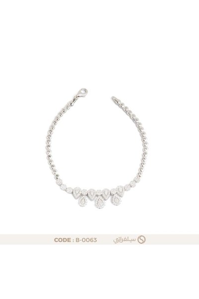 silveraty سوار دمعة فضة عيار 925 مرصع بالزركون، مطلي بالروديوم