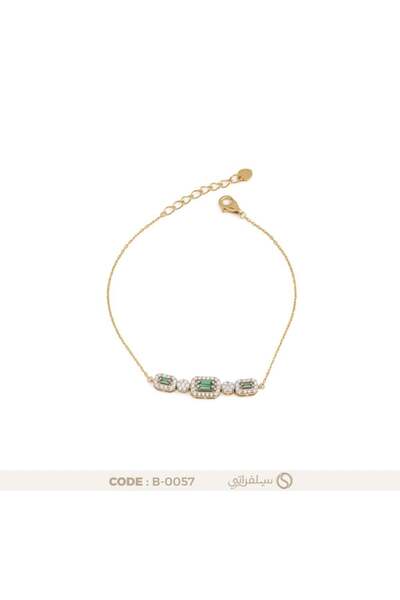 silveraty سوار فضة عيار 925 بثلاث وحدات باجيت خضراء، مطلي بالروديوم وماء الذهب