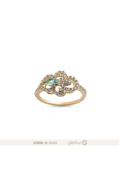 silveraty خاتم فضة عيار 925 مرصع بالزركون وفص أخضر بقصة الدمعة
