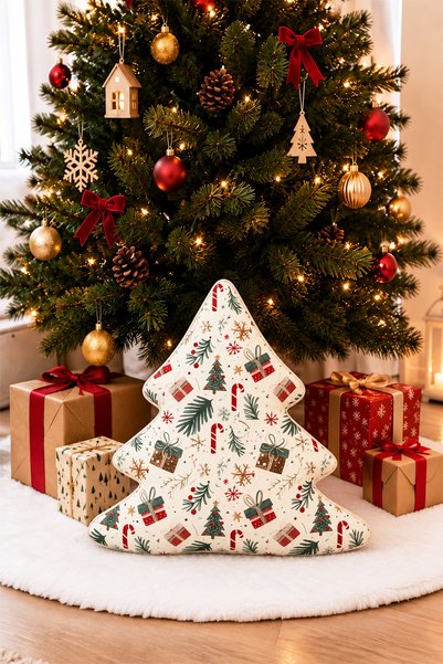 DEKOMOD Decorative Digital Printed Christmas Pine Tree Shaped Throw Pillow 40...