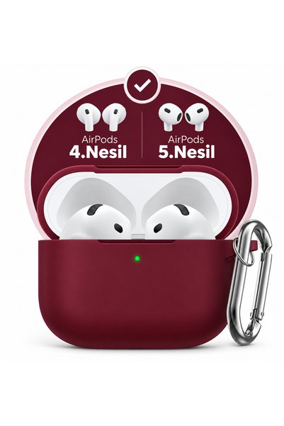 WANNA PROTECT (Burgonya) AirPods 4.Nesil / 5.Nesil Uyumlu Darbe Emici Kancalı...