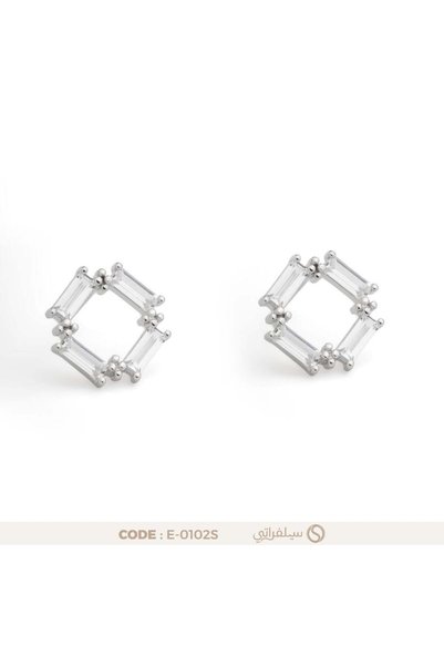 silveraty حلق مكعب فضة عيار 925 مرصع بالزركون، مطلي روديوم