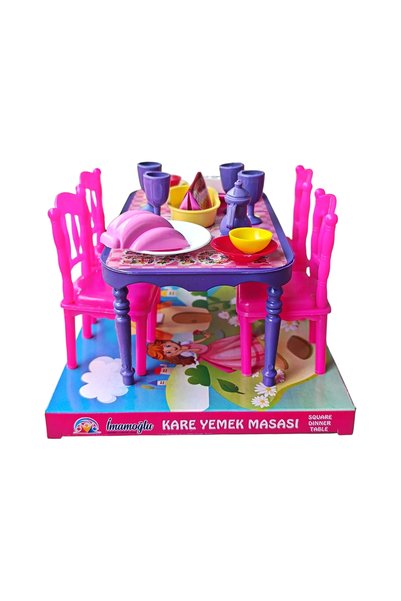 Brother Toys 20 Parça Yemek Masası Sandalye Oyuncak Masa Seti Tabak Bardak Karpuz Pasta Çaydanlık 14.5 Cm.