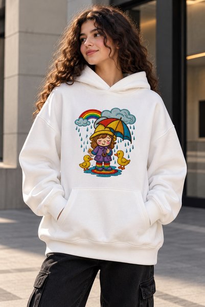Joetsu Women's Cute Girls and Chicks Printed Oversized Sweatshirt Colorful Ra...