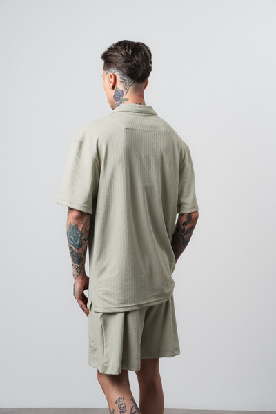 Respire Compleu Bărbați Tricou Polo și Pantaloni Scurți Set Texturat Dungi Ve...