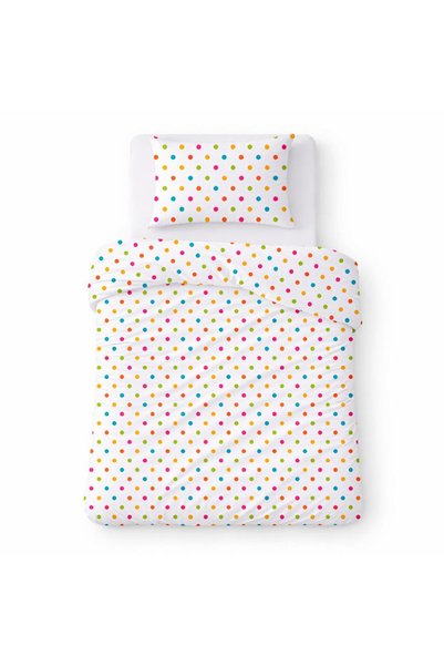 Karo Set lenjerie de pat 2 piese, Cotton Home Kids, buline multicolore, alb, ...