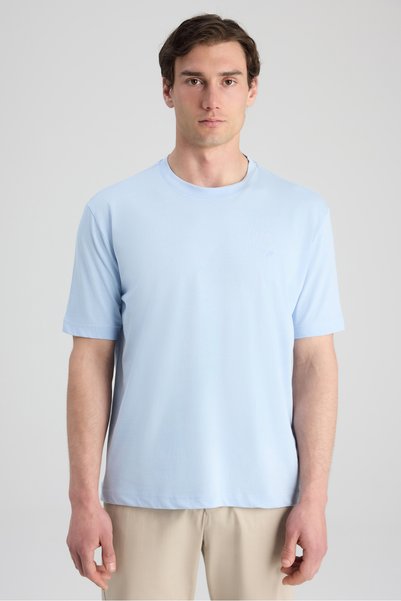 D'S Damat Ds Damat Regular Fit Blue Embroidered 100% Cotton Single Jersey T-S...