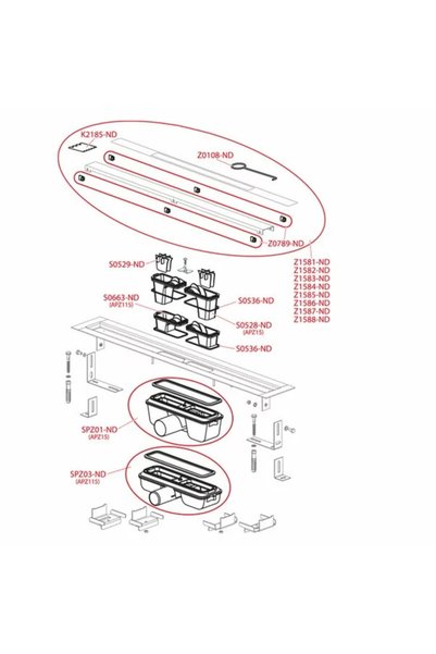 Vivis Sifon de scurgere APZ115 MARBLE LOW, fără ramă, cu suport pentru integr...