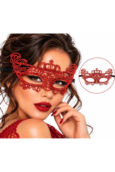 Eldenör Crowned Red Lace Venetian Mask – Embroidered Prom and Party Mask