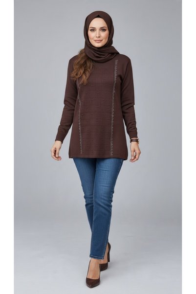 ECE GİYİM Women's Middle-Aged and Older Women's Crew-Neck Lycra Tricot Blouse...