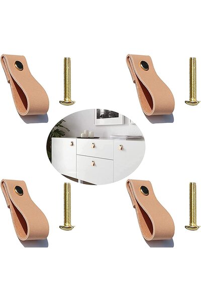 Noonedibs 4 bucăți de butoni pentru mobilier din piele, mâner sertar din piel...