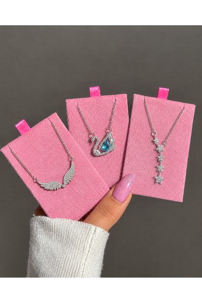 Gleemy accesories Zarif Üçlü Kolye Seti | Kanat, Mavi Zirkon Kuğu ve Zirkon T...