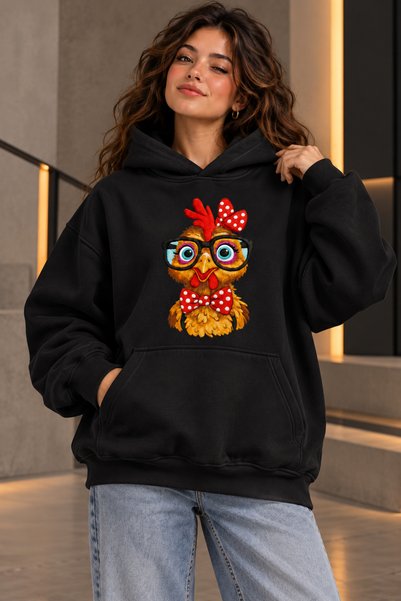 Joetsu Γυναικεία μπλούζα με κουκούλα σε στυλ streetwear, με στάμπα κοτόπουλου...