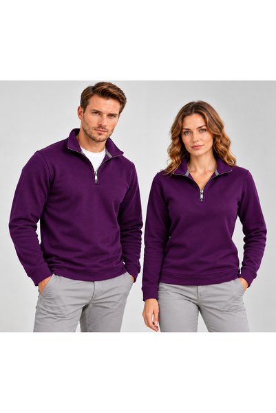 Baran Işık Sümer Işık Unisex Stand Collar Half Zipper 3-Strand Inner Ribbed C...