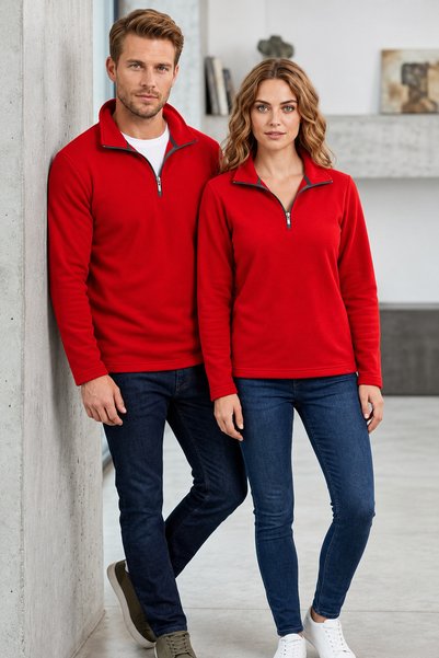 Baran Işık Sümer Işık Unisex Stand Collar Half Zipper Lined Cotton Winter Swe...