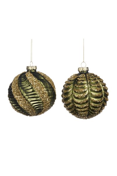 BraziPremium By OLLMA Set de 2 globuri de Crăciun Forest Sparkle, 10 cm, Verde