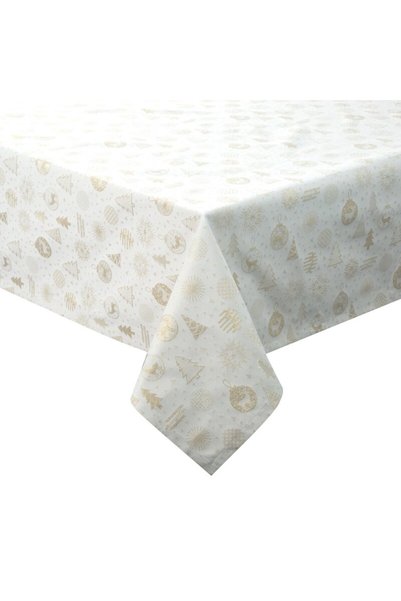 Eurofirany Fata de masa decorativa FLASH-14 135x180 auriu cu motiv de Craciun