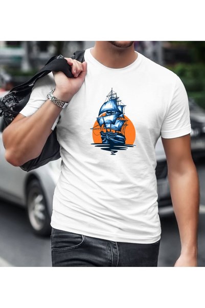 Bk Gift White T-Shirt with Ship Design-1