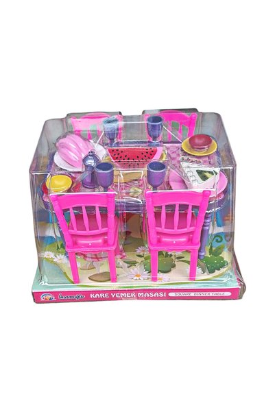Brother Toys 20 Parça Yemek Masası Sandalye Oyuncak Masa Seti Tabak Bardak Karpuz Pasta Çaydanlık 14.5 Cm.