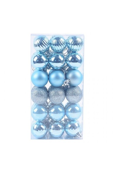 Noonedibs 36 globuri Crăciun rezistente, 4 stiluri, petrecere (4cm, albastru).