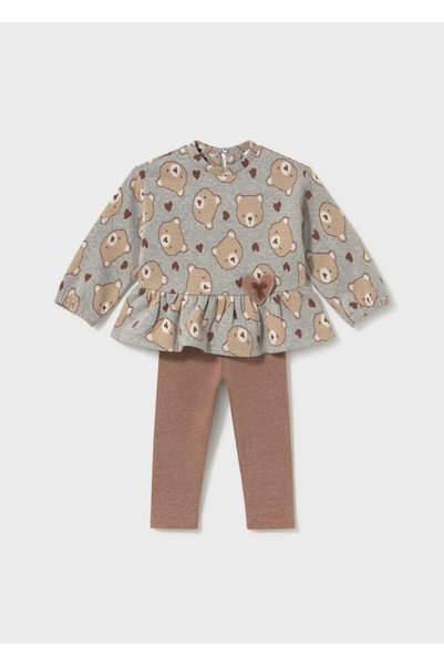 MAYORAL Gray-Brown Patterned Baby Girl Sweatshirt and Leggings Set 2781