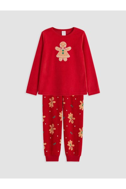 LC Waikiki Ozmarka New Season Red Christmas Themed Girls' Velvet Pajama Set