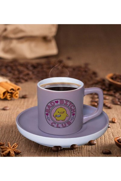 Bk Gift Bad Club Designed Matte Gray Color Turkish Coffee Cup-1, Colorful Tur...