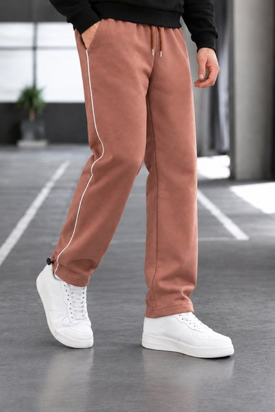 EydaMoon Men's 3-Ply, Cuffed, Relaxed-Fit, Cotton-Lined Brown Sweatpants