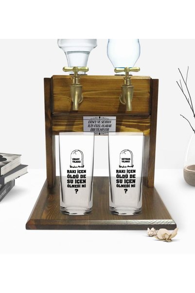 Bk Gift Kişiye Özel Renkli Baskılı Rakı İçen Öldü De Su İçen Ölmedi Mi Tasarımlı İkili Rakı Bardağı ve Çift