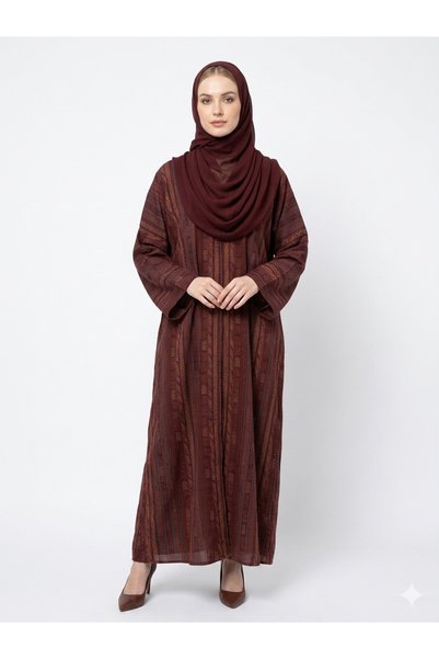 RIZQE Rizqé Crimson Heritage Maroon Cotton-Feel Abaya Set
