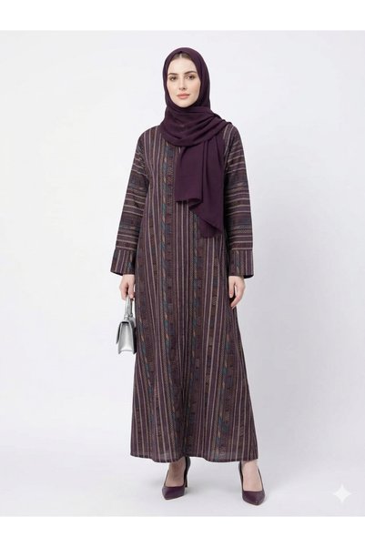 RIZQE Rizqé Amethyst Heritage Purple Textured Abaya Set