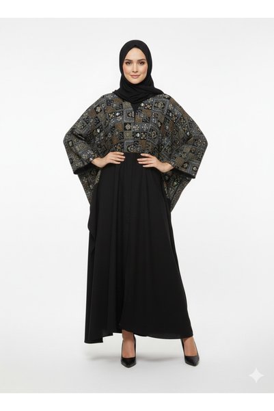 RIZQE Rizqé Velvet-Top Farasha Abaya with Embroidery