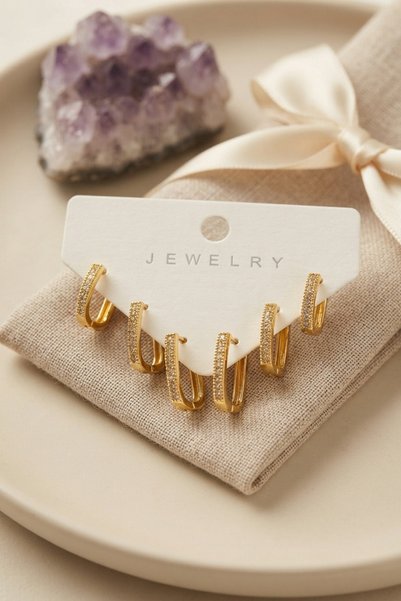 Angel Of Life Gold Color Zircon Stone Brass Square Model Hoop Women's Earring...