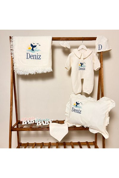 Lineda Name Embroidered Muslin Hospital Release Set of 6 100% Cotton