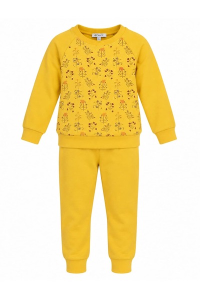 Ozmoz By Mukadder Özden Organik Çiçek Baskılı Sarı Kışlık Minik Kız Çocuk Pijama Takımı