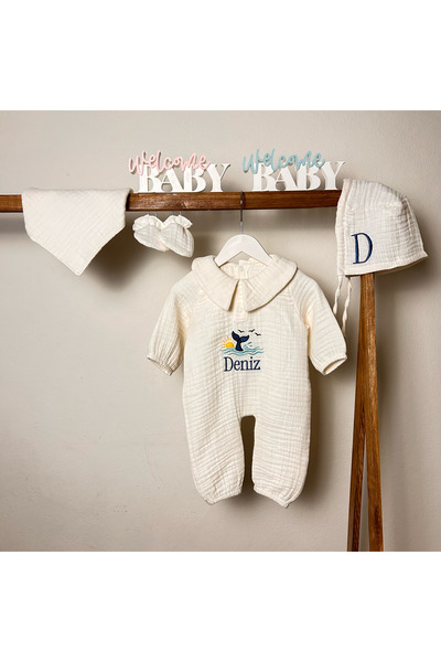 Lineda Name Embroidered Muslin Hospital Release Set of 4 100% Cotton