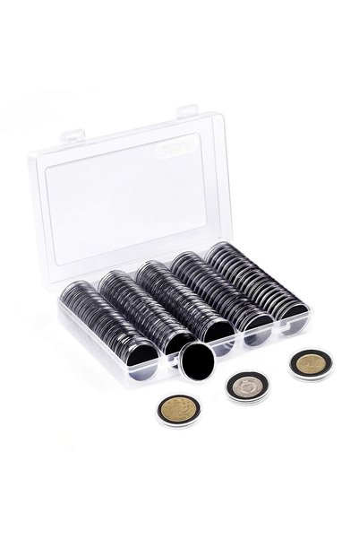 Noonedibs Set de 100 capsule pentru monede de 30 mm, Noonedibs, cu spumă prot...