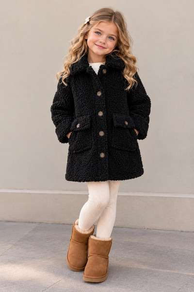HÇ Hülya Çelik KİDSWEAR 2018 Kız Çocuk Peluş Kürk Kaban